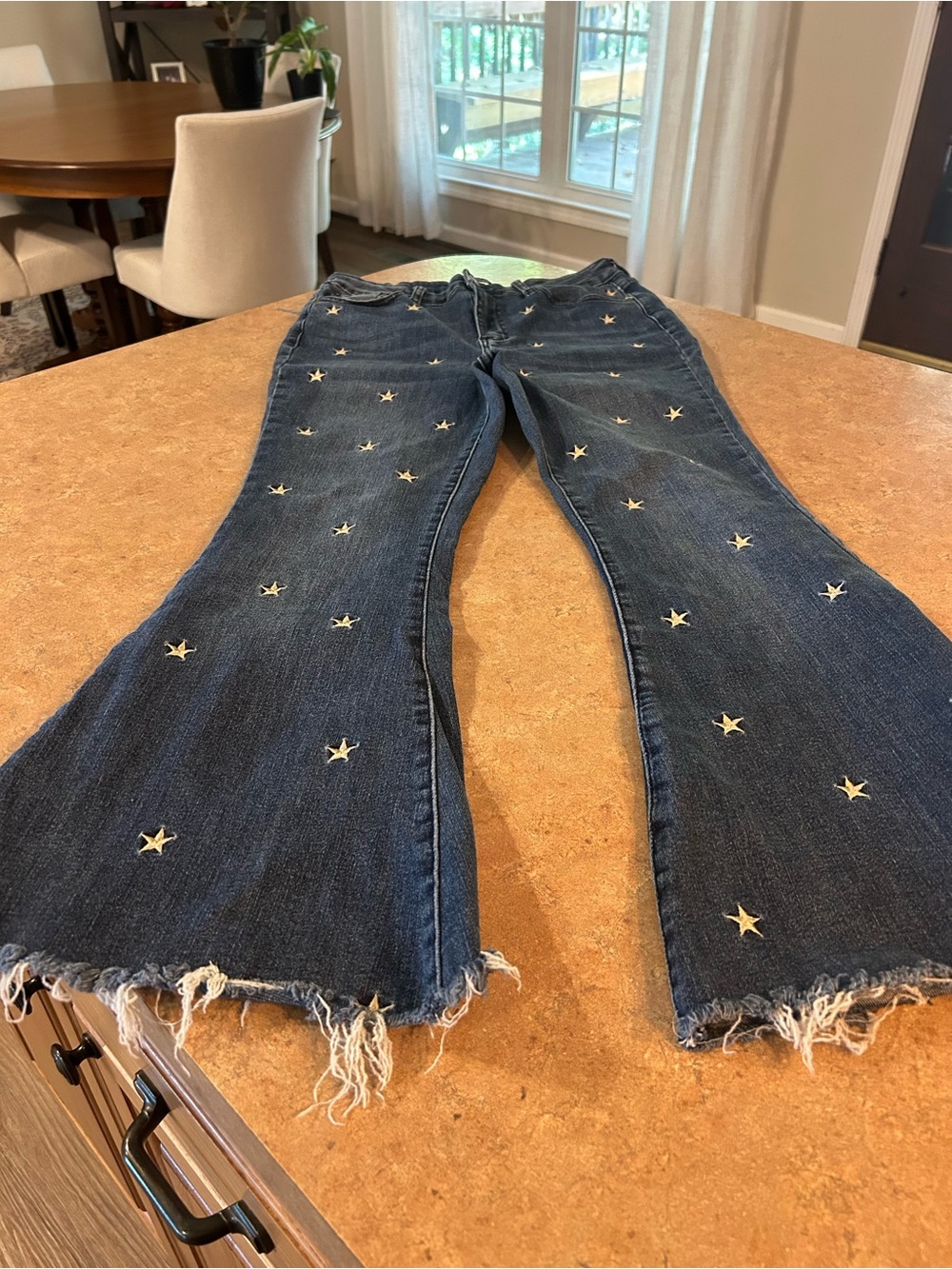 Judy Blue Dark Blue Star Embroidered Flare Jeans